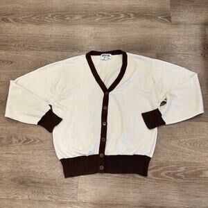 Vintage Kasper‎ ASL Cardigan Womens Small Cream Brown Academia Button Front